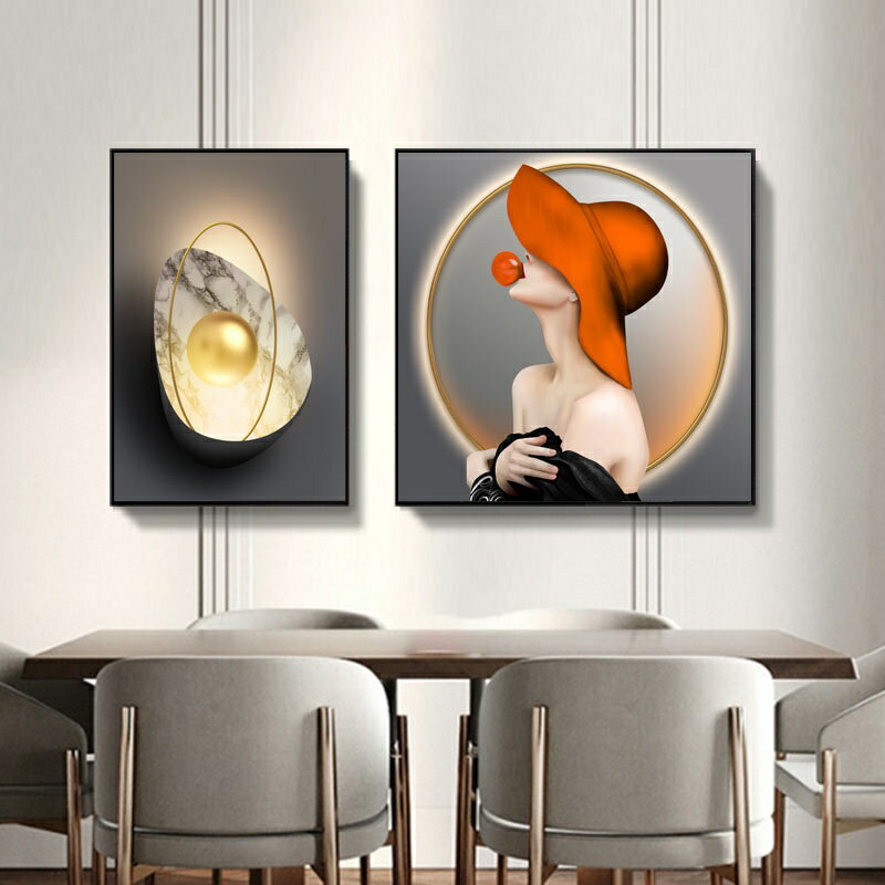 飯廳現代輕奢酒杯 晶美女客廳掛畫壁畫瓷畫簡約兩聯 餐廳裝飾畫