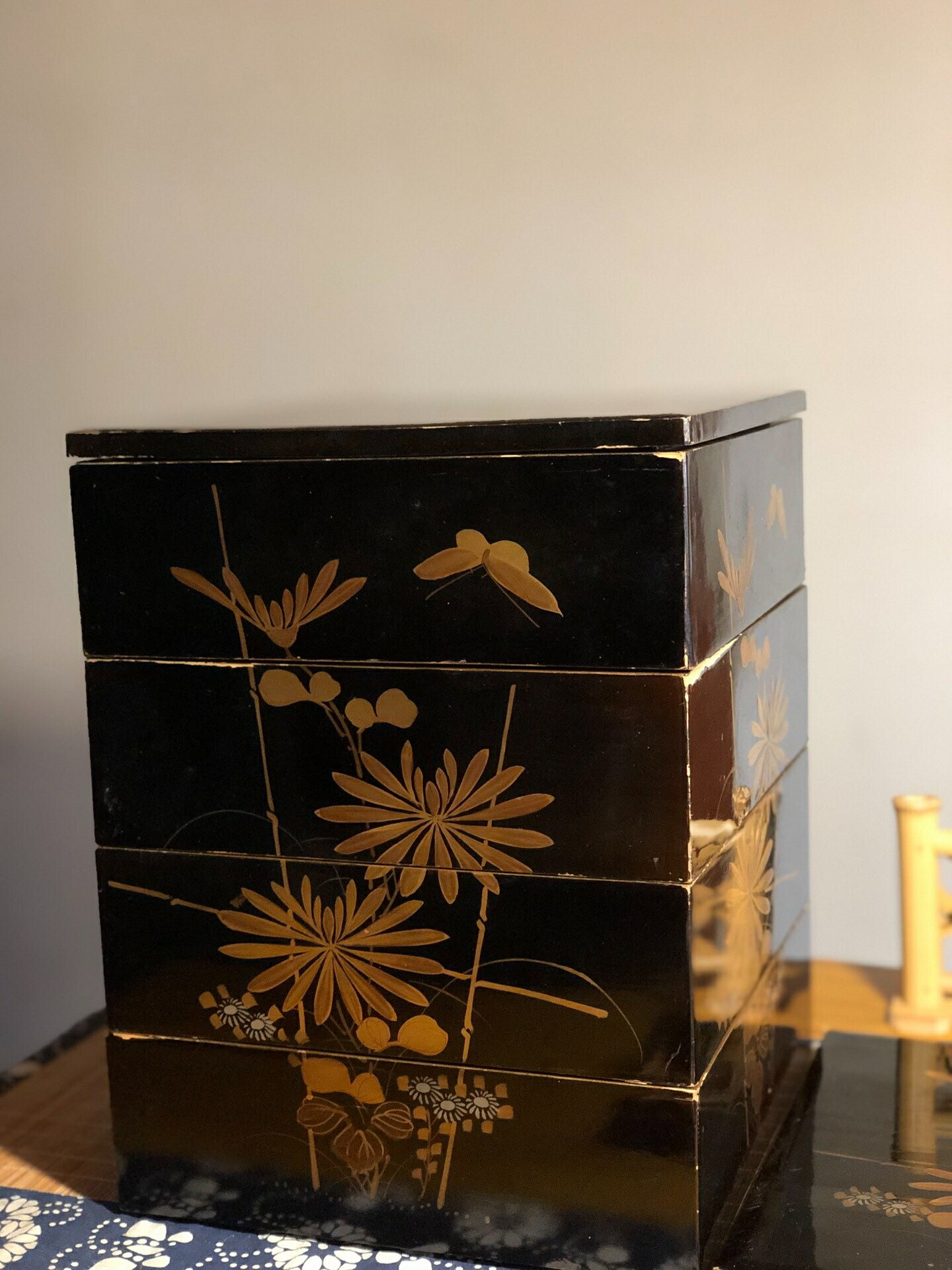 日本中古迴流大正早期老漆器 輪島塗金蒔繪手繪厚金 五面滿工