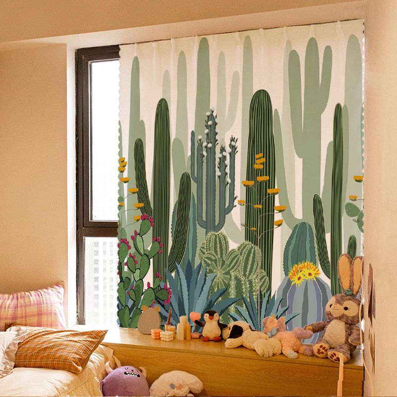 小清新綠植魔術貼窗簾粘貼免打孔簡易安裝窗戶遮光布自粘臥室遮陽