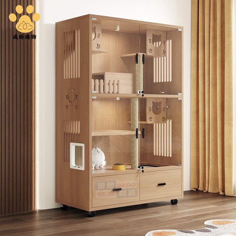 免運 貓別墅 室內家用貓屋帶廁所一體實木 貓籠貓櫃豪華太空艙貓房子貓窩【WS9/28】