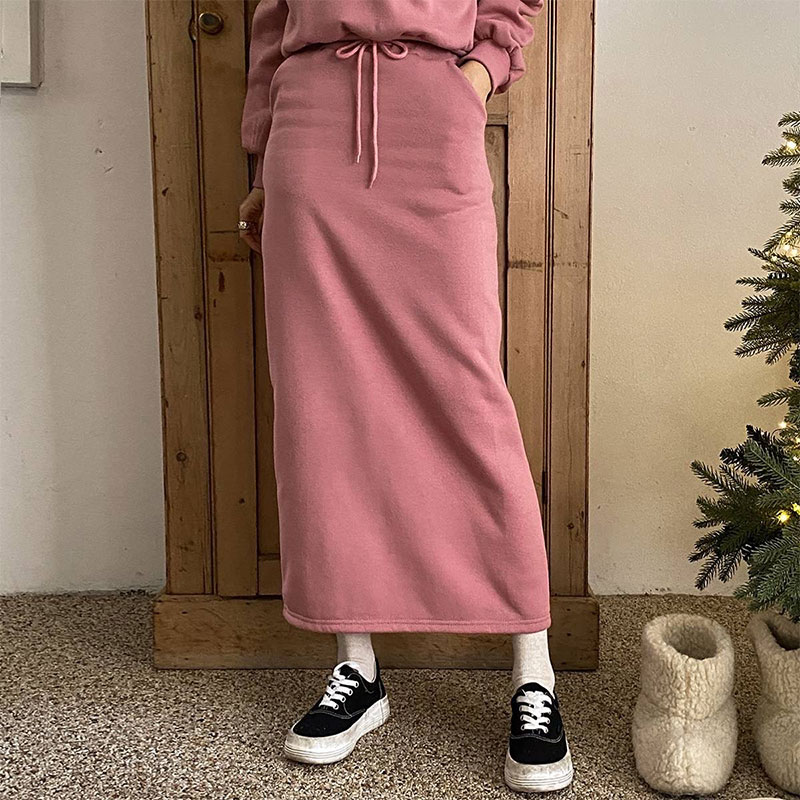 ANNAS 正韓字母刷毛長裙套裝 加絨棉質長袖上衣 刷毛長裙 韓國休閒套裝 3