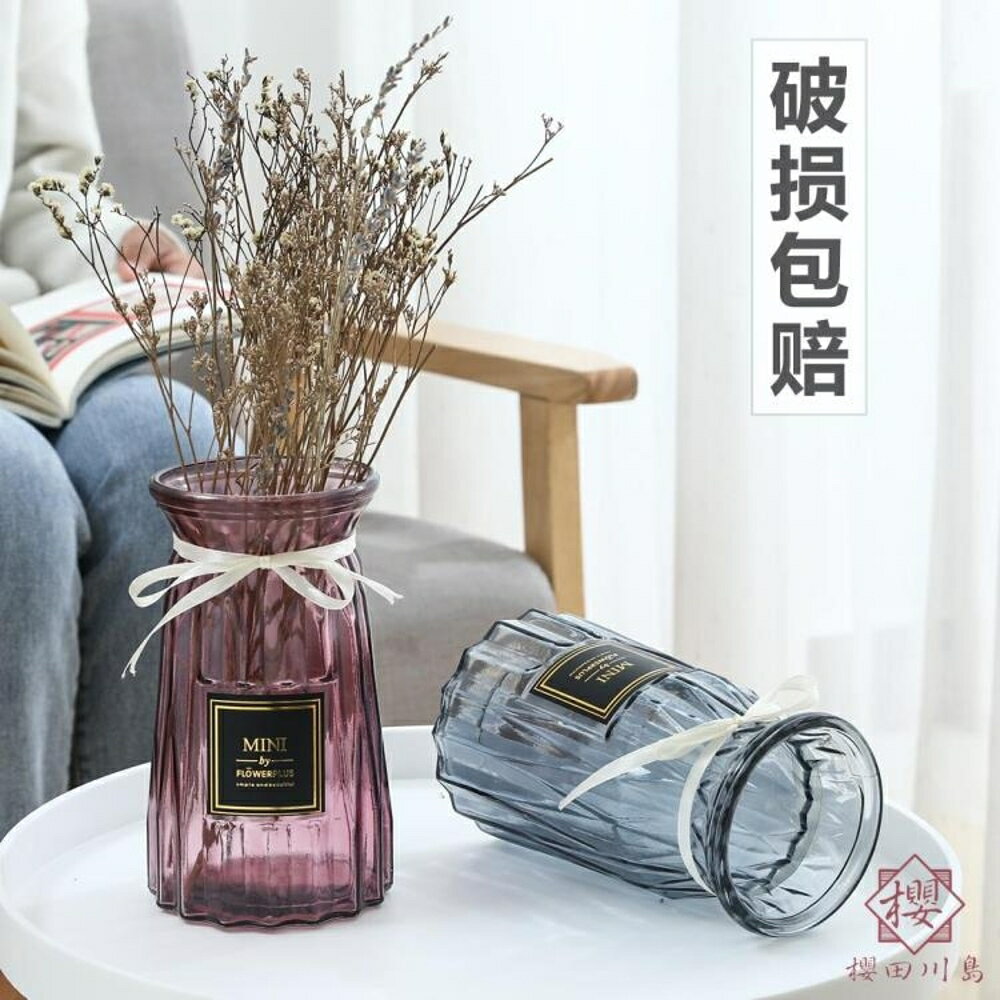 3個裝 透明玻璃花瓶幹花插花水培玻璃瓶客廳擺件【櫻田川島】