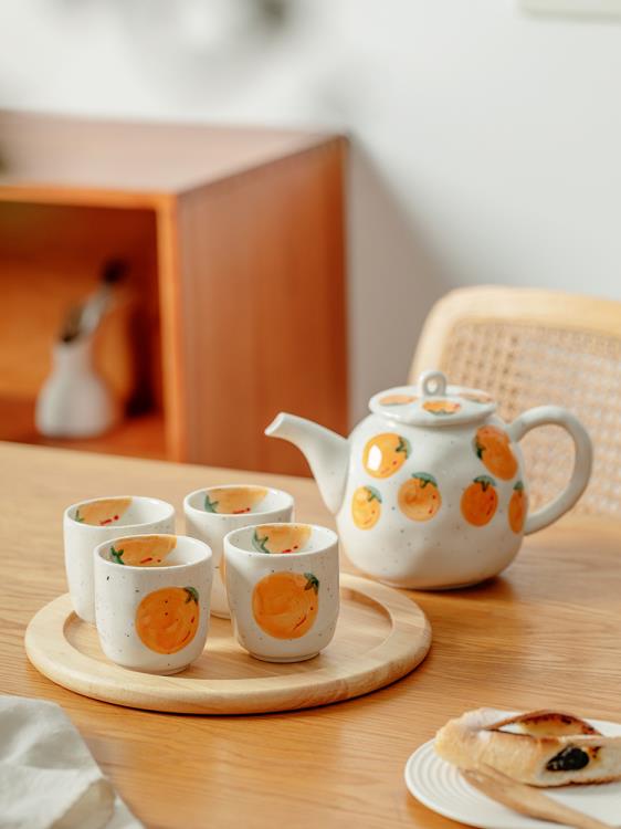 日式茶壺柿柿如意茶具套裝家用陶瓷涼水壺可愛柿子下午泡茶壺茶杯 618全館距惠