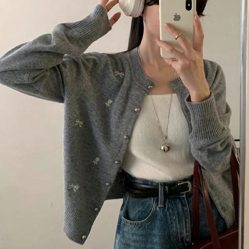 【巴黎精品】現貨+預購 法式針織外套寬鬆上衣針織衫毛衣大碼百搭休閒女裝-東大門蝴蝶刺繡女外套2色a1lg33