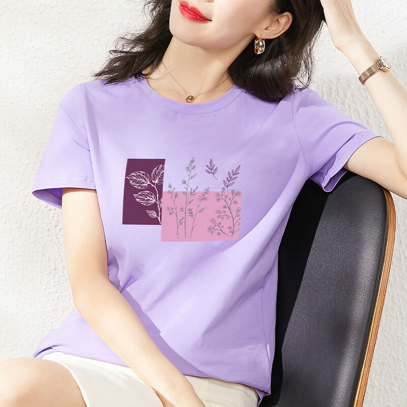 紫色純棉t恤短袖女年新款夏季女裝寬松韓版百搭小眾上衣ins潮