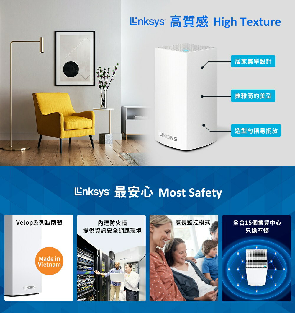 2023.12 美國品牌資安無虞】Linksys Atlas 6雙頻MX2001 Mesh Wifi 一入