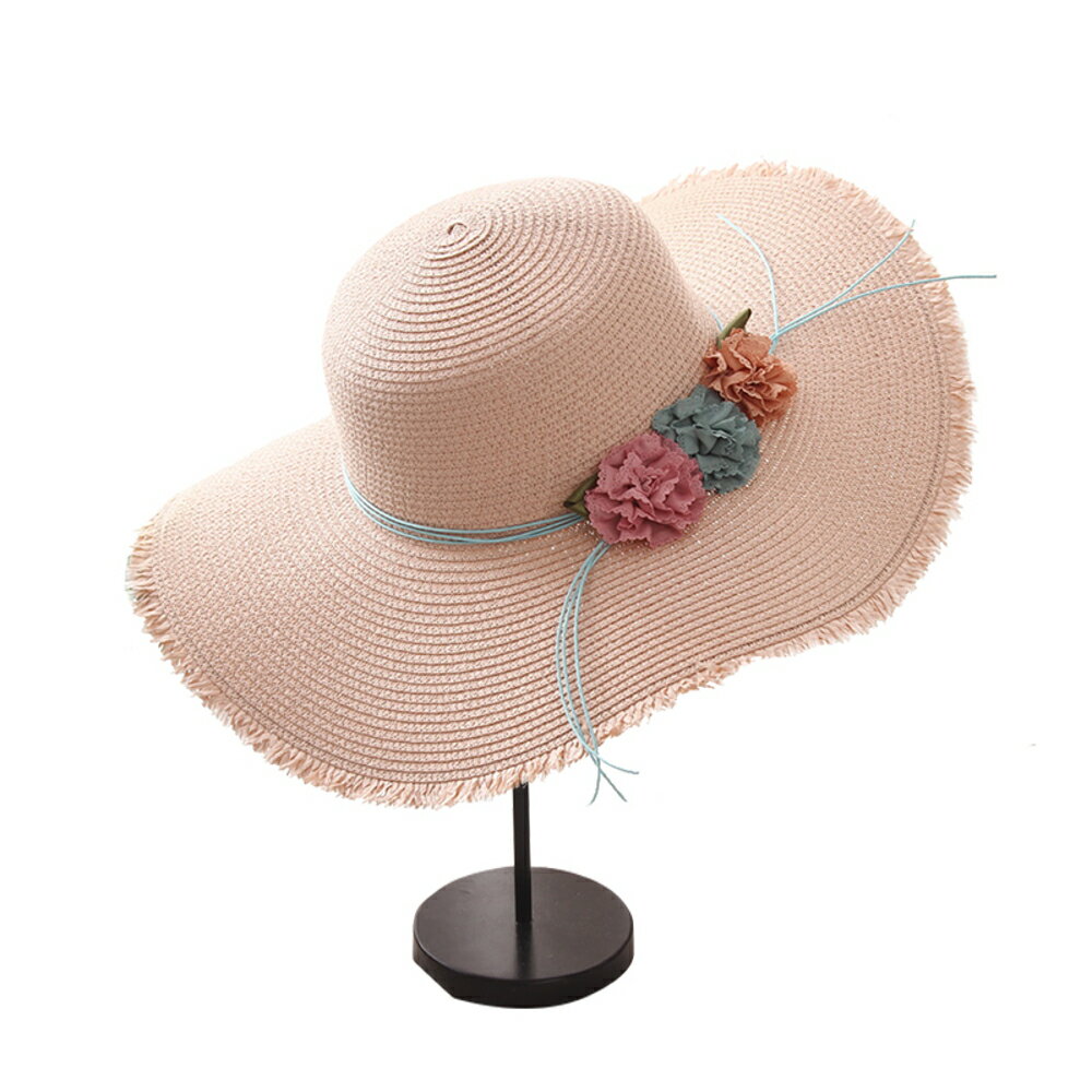 ✤宜家✤時尚夏日遮陽草帽 可折疊沙灘遮陽帽14