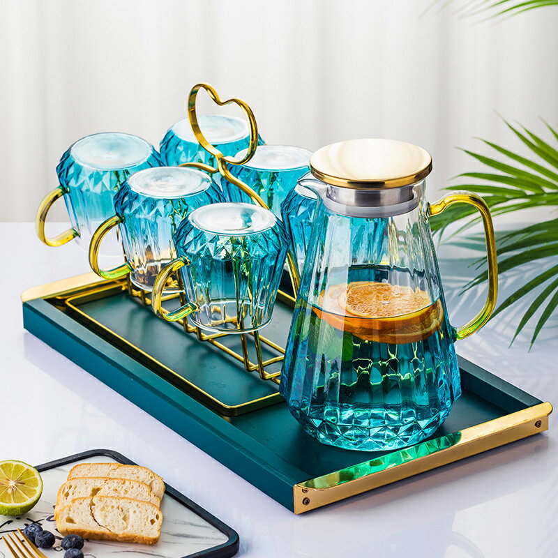 歐式輕奢水具套裝北歐風現代家用客廳喝水玻璃杯子茶杯冷水壺茶具