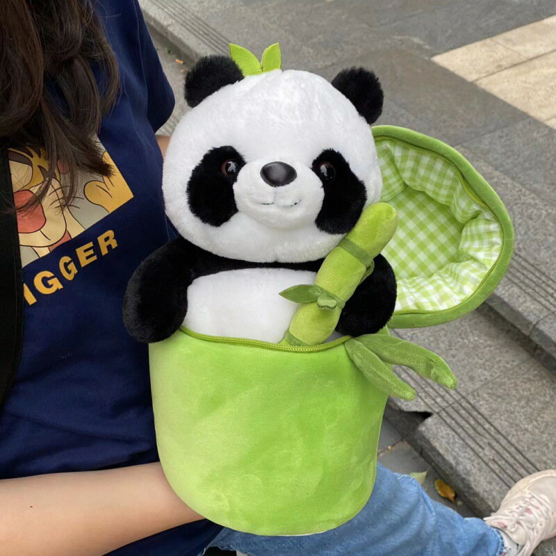 熊貓玩偶創意變身竹筒公仔抱竹子可愛毛絨玩具抱枕禮物女廠家直銷