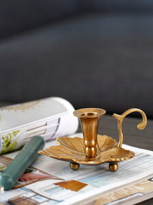歐式美式復古印度黃銅長蠟燭燭臺 樹葉形狀輕奢銅制懷舊擺件裝飾