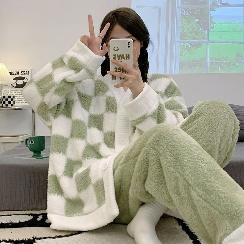 珊瑚絨睡衣女秋冬季加厚保暖甜美可愛法蘭絨冬天家居服兩件套