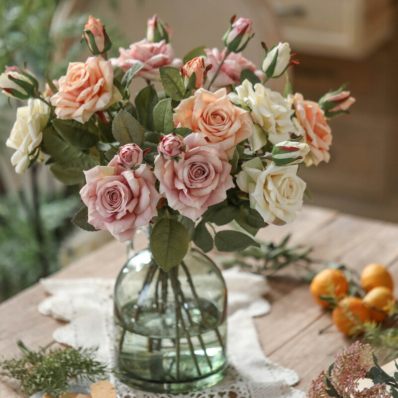 左岸麥田 艾非爾卷邊玫瑰仿真花裝飾花客廳假花擺件餐桌花藝美式