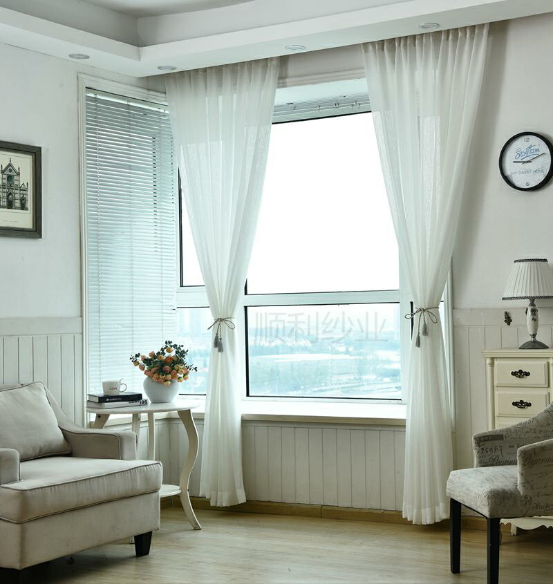 外貿原單白色高檔紗簾定做臥室客廳飄窗酒店窗簾窗紗