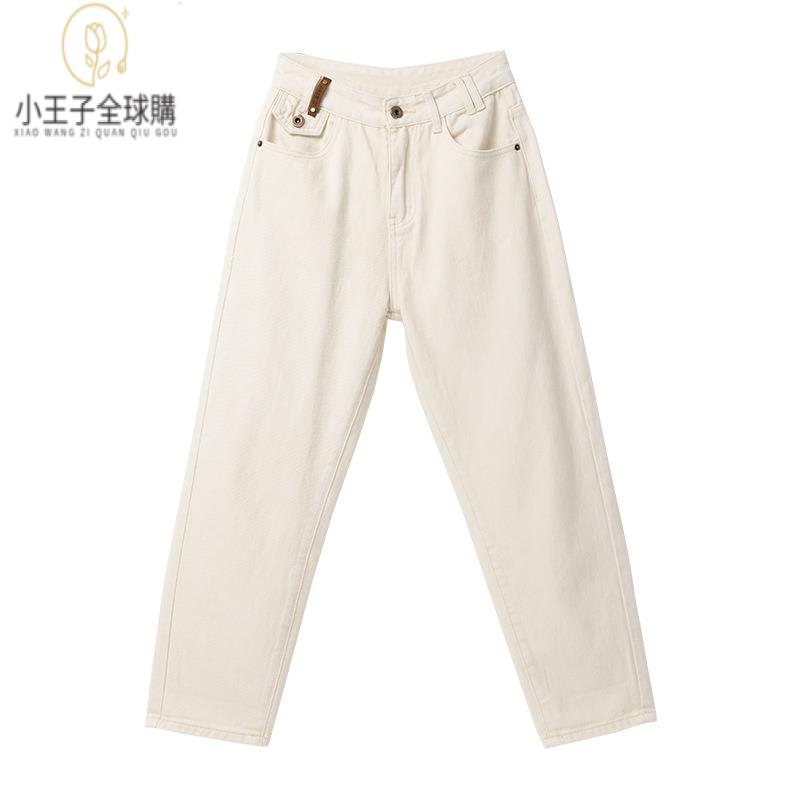 【公司現貨速發】免運 開發票 小王子女裝早秋白色九分褲牛仔褲女中腰韓版休閑高階感百搭透氣牛仔褲女裝上衣 流行女裝 棉麻 早秋 日韓女裝