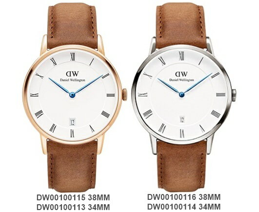 【Cadiz】瑞典正品 Daniel Wellington 手錶 DW00100115 DW00100113 玫瑰金 DW00100116 DW00100114 銀色 DAPPER DURHAM 淡棕色真皮皮革 羅馬藍色指針日期窗 38mm 34mm 對錶 情侶錶 男女錶 兩年保固