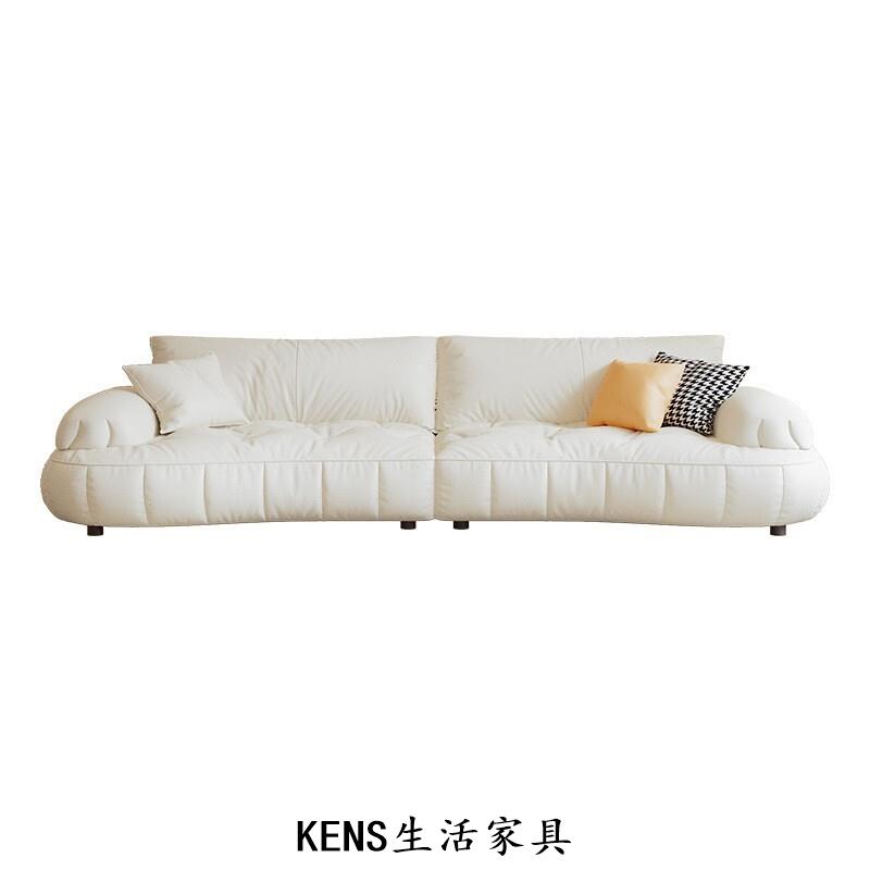 【KENS生活家具】真皮沙發 奶油風沙發 客廳 小戶型沙發 輕奢 現代 坐深 鋼琴鍵 弧形白色沙發880515