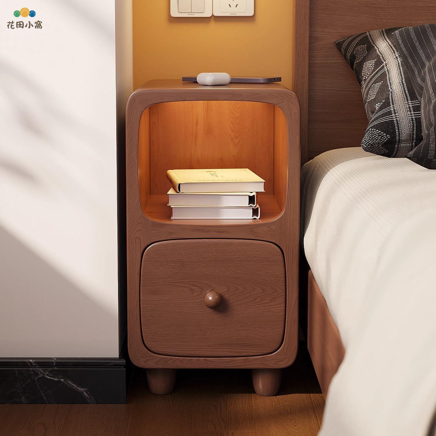 實木 床頭櫃 小型 臥室兒童智能床頭置物架收納櫃 子出租屋床邊櫃 整裝[PP0510024]