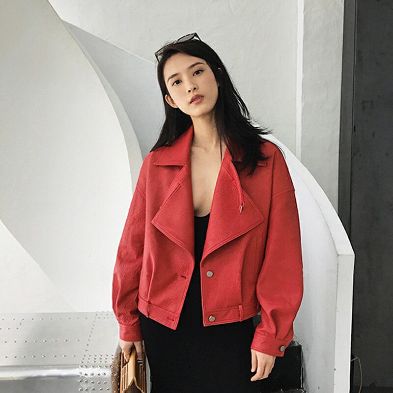 【巴黎精品】皮衣外套真皮夾克-寬鬆鹿紋山羊皮女外套3色a1dp95