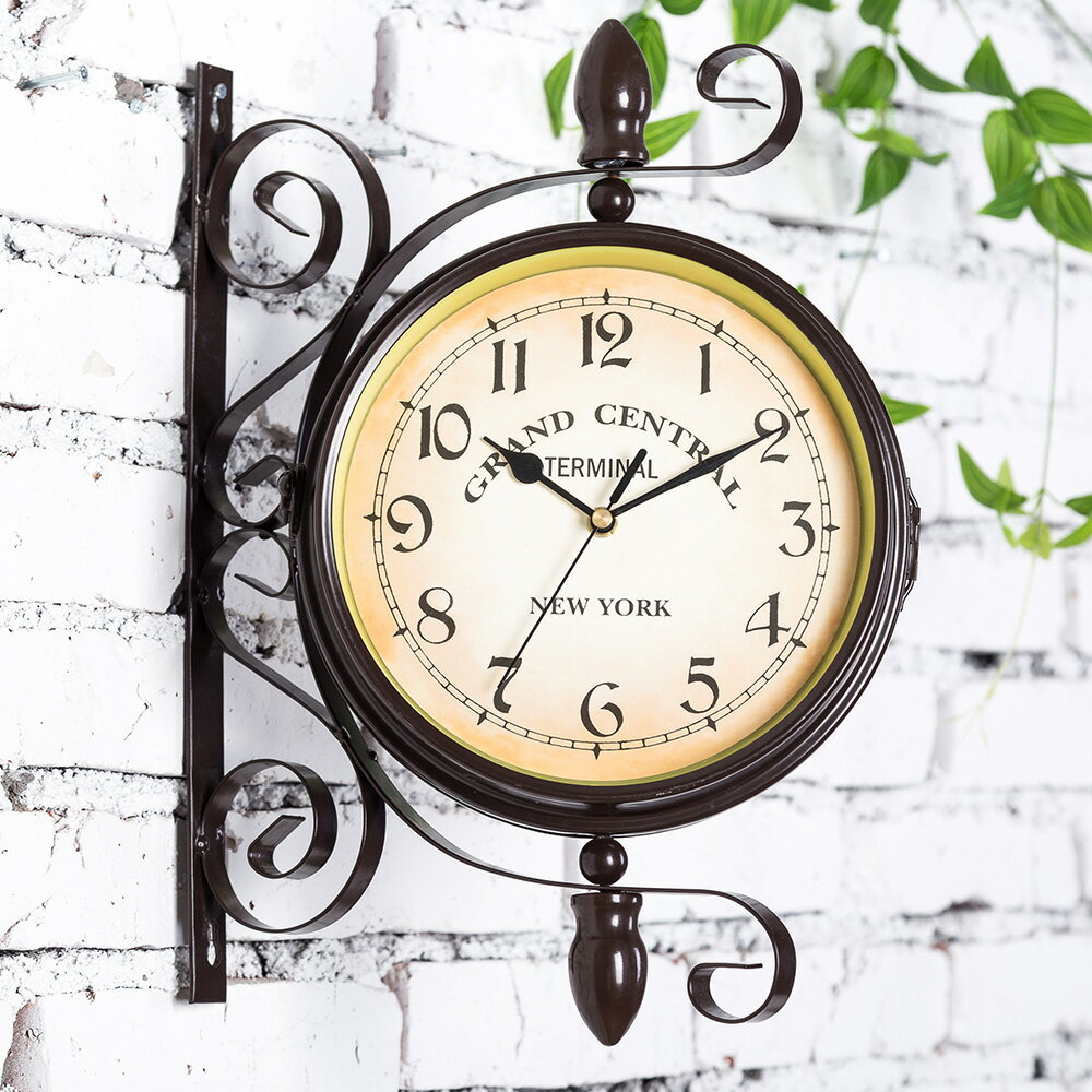 歐式鐵藝雙面掛鐘創意美式田園掛表現代簡約客廳個性鐘表裝飾時鐘