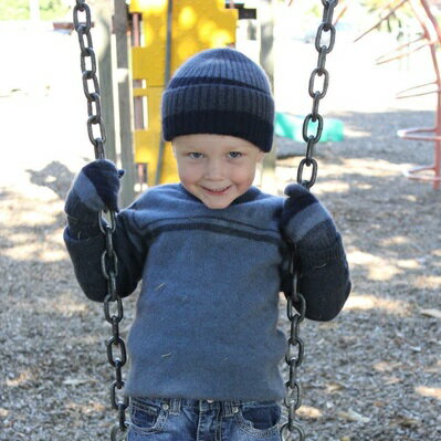 【兒童款】紐西蘭貂毛羊毛手套*超柔暖 多彩條紋_丹寧水藍深藍 1