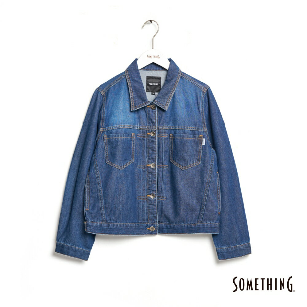 SOMETHING 女款 打褶牛仔外套 (中古藍)