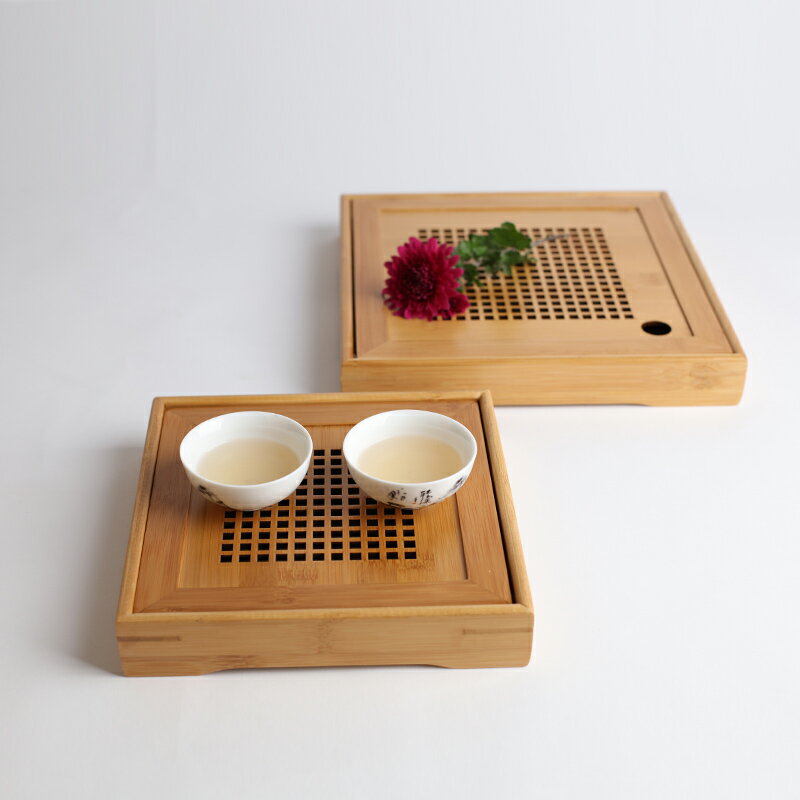 竹制方形鏤空簡易干泡盤小茶盤小號迷你儲水式托盤茶海臺功夫茶具