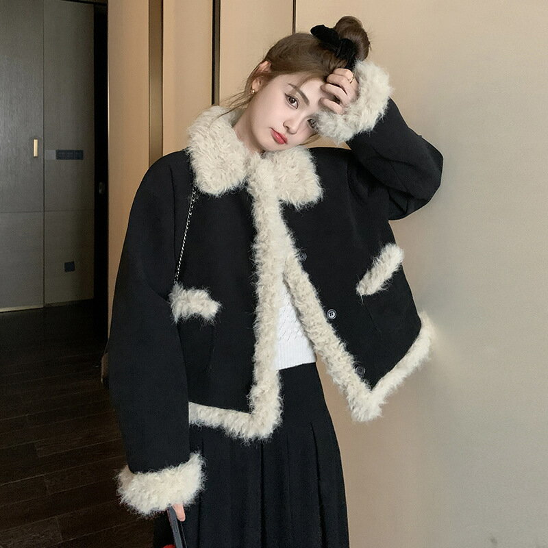 【巴黎精品】真 羽絨90%鴨絨 羽絨外套鴨絨夾克-小香風甜美加絨羊羔毛女外套a1ii12