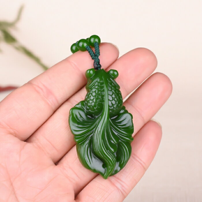 和田玉碧玉金魚掛件吊墜 精雕立體魚菠菜綠碧玉魚男女款掛墜