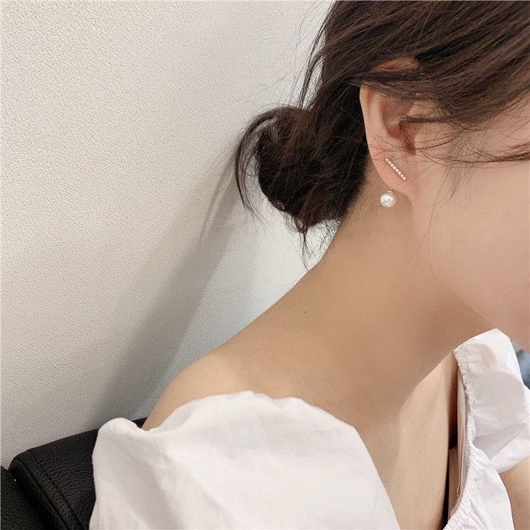 DIY珍珠配件 S925純銀時尚平衡木耳釘耳環女空託韓版耳飾精工配飾
