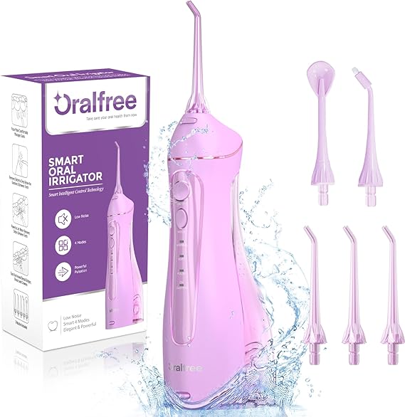 Oralfree 【美國代購】無線牙齒清潔 4 種模式口腔沖洗器 牙套牙線清潔充電便攜 IPX7 防水F5025 淺紫
