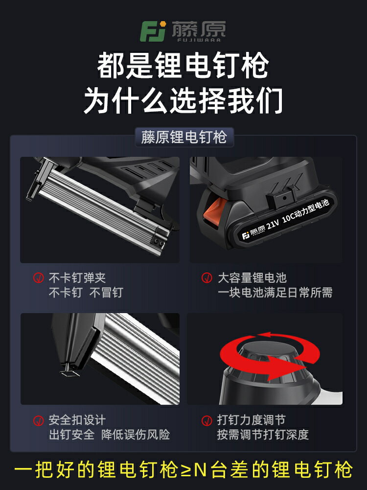 {可打統編 最低價}藤原釘槍無線池打釘槍電動釘槍木工專用直釘槍充電氣釘槍 3