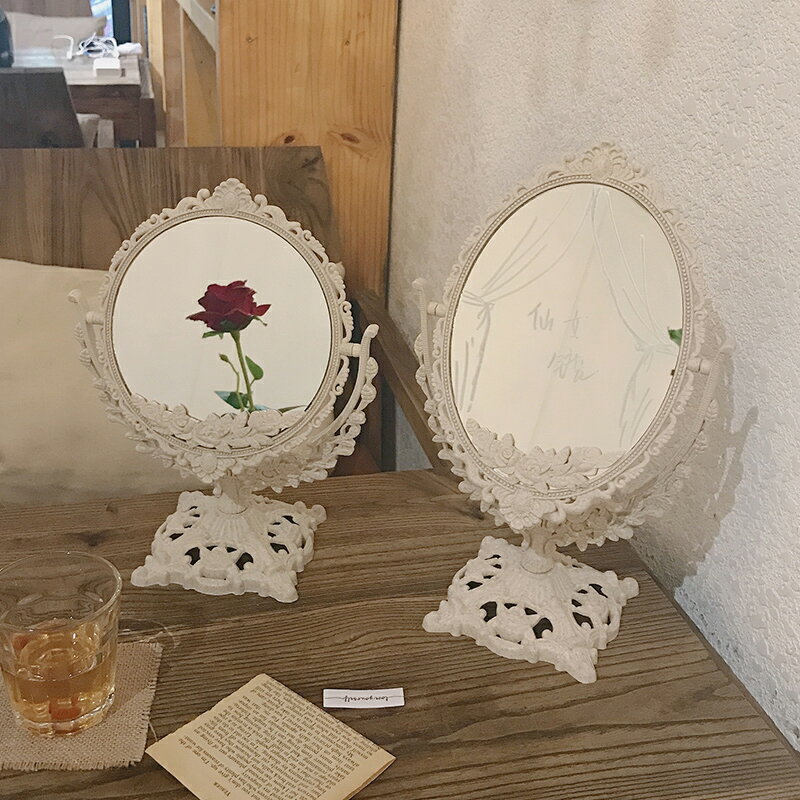 歐式復古臺式鏡子化妝鏡網紅ins風少女心臥室桌面雙面公主鏡高畫質