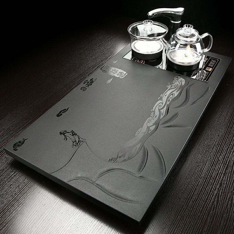烏金石大茶盤全自動一體套裝石頭整塊茶海簡約家用輕奢茶臺電磁爐