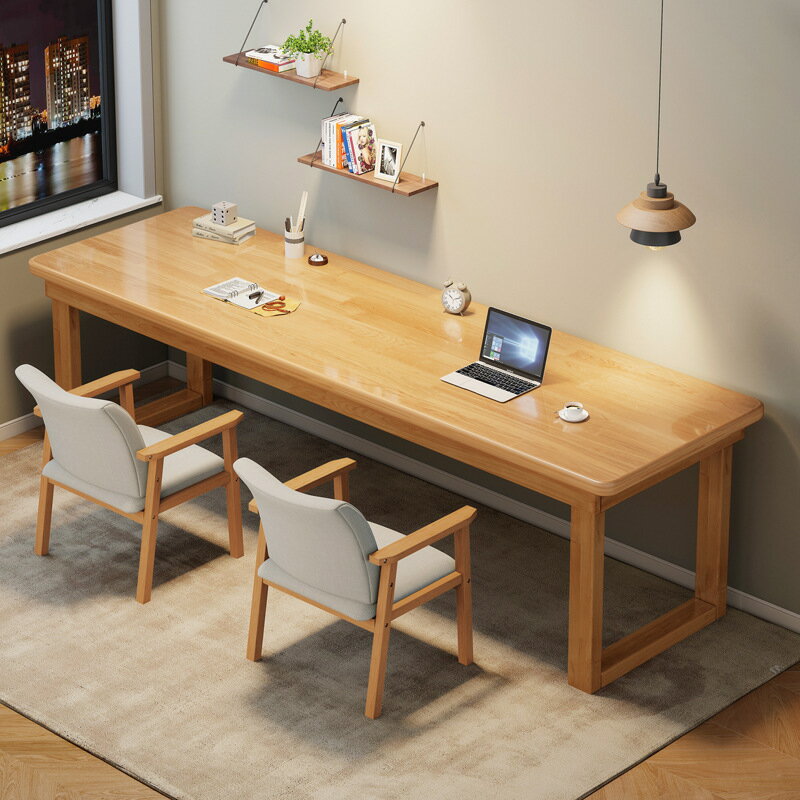 電腦桌 辦公桌 實木書桌家用雙人電腦桌辦公桌學習長條桌靠墻窄桌子工作臺長方形