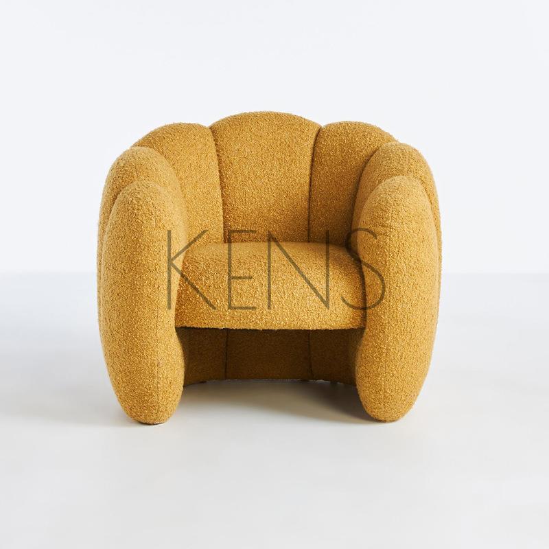 【KENS】沙發 沙發椅 新品北歐設計師布藝單人位圈圈絨客廳侘寂風別墅軟體沙發南瓜椅