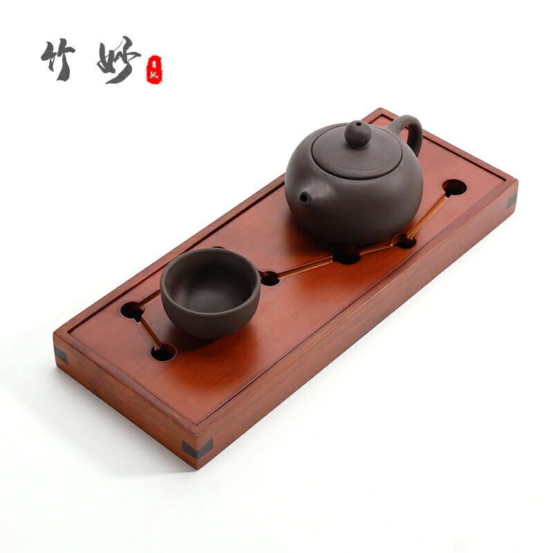 竹制七星儲水式茶盤小號竹托盤家用辦公室旅行車載干泡盤茶具配件