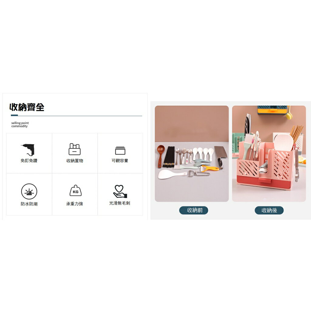 【漫格子】無痕廚房置物架 廚房收納架 瀝水設計 免打孔 收納空間 居家生活用品 黏貼片 免鑽牆 2