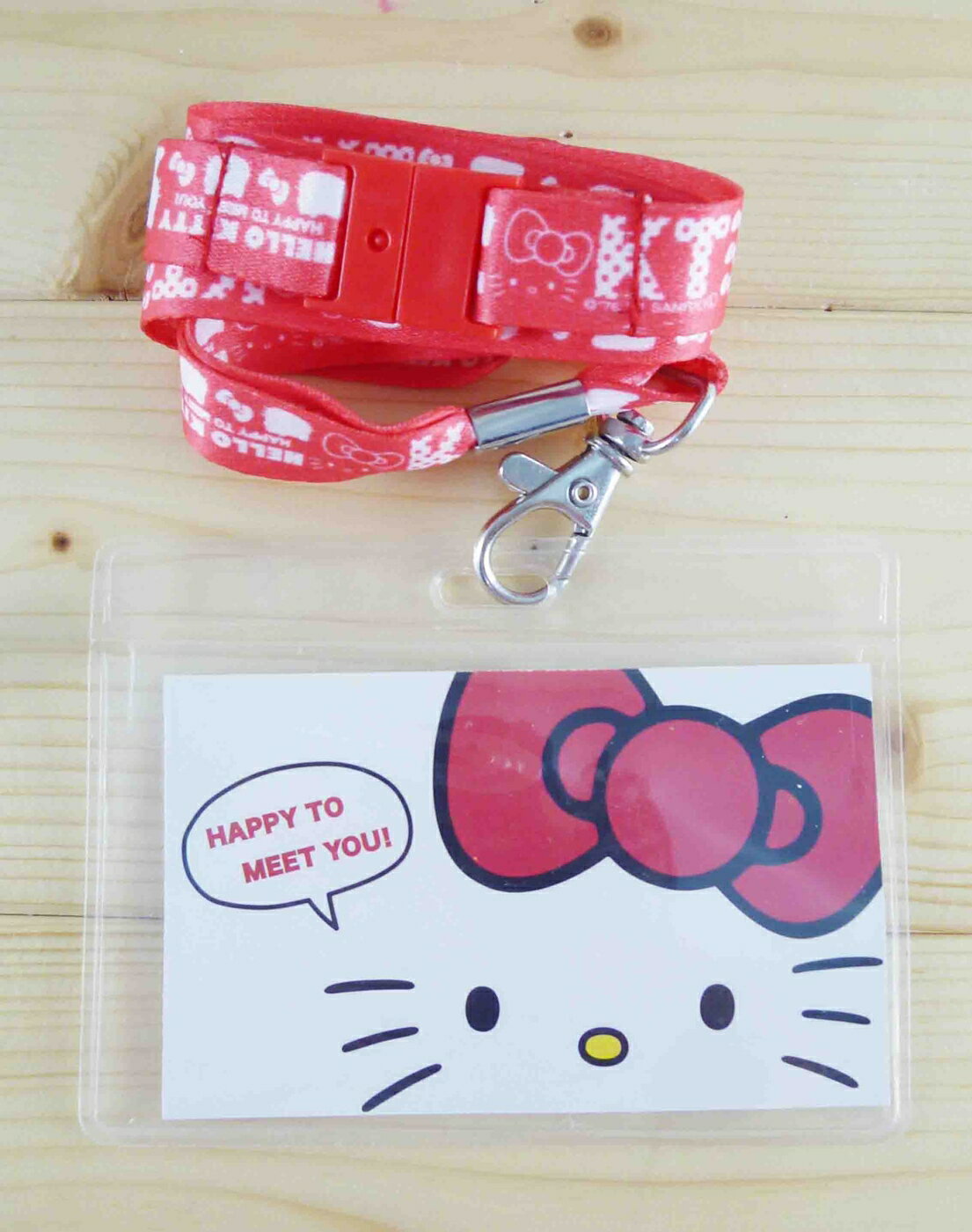 【震撼精品百貨】Hello Kitty 凱蒂貓 KITTY證件套附繩-英文字圖案-紅色 震撼日式精品百貨