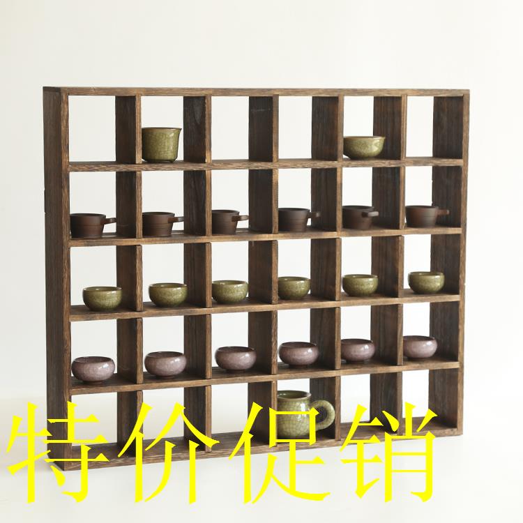 實木多寶閣茶杯架子茶壺茶具收納置物壁掛展示架中式復古茶架50格