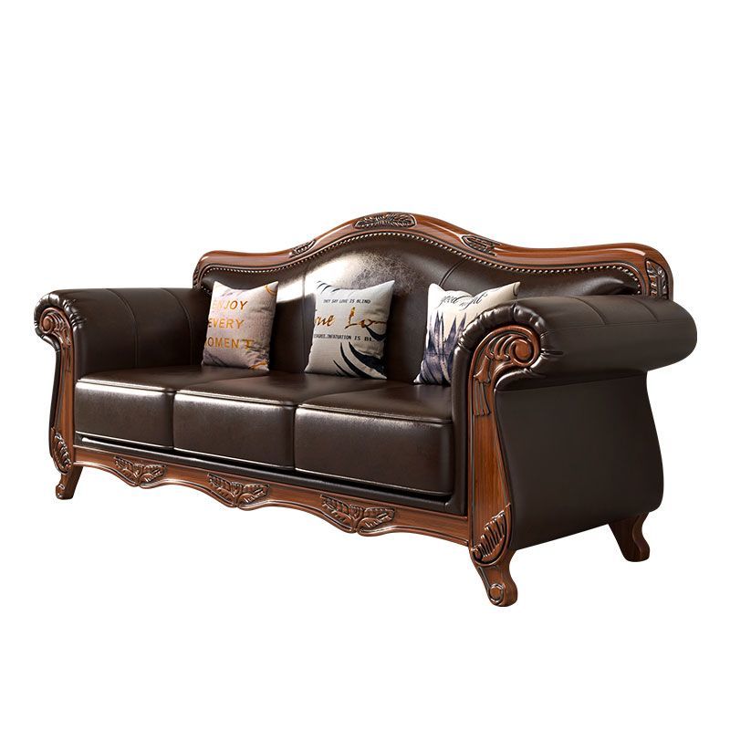 台灣公司貨 最低價 免運 
 美式實木真皮沙發頭層牛皮123組合鄉村復古直排四人全屋客廳家具 8