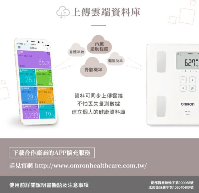 【醫護寶】歐姆龍-藍牙體重體脂肪計 HBF-222T 1