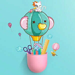 WallFree 窩自在可愛童趣壁貼收納筒-飛天氣球