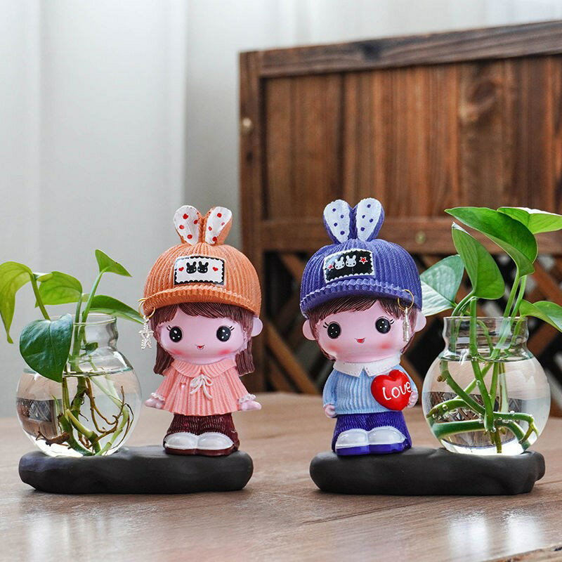 創意玻璃花瓶擺件家居課堂裝飾品花器辦公桌綠蘿花插陶瓷水培容器