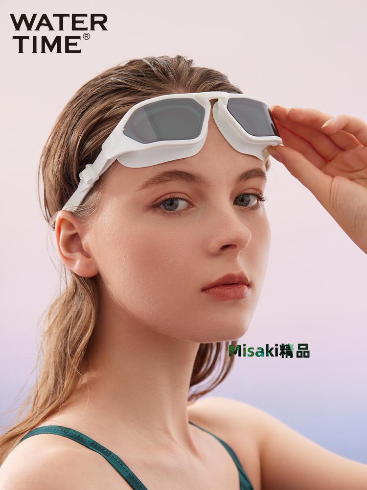 WaterTime游泳鏡 男女高畫質防水防霧近視大框鍍膜游泳眼鏡泳帽套裝-Misaki精品
