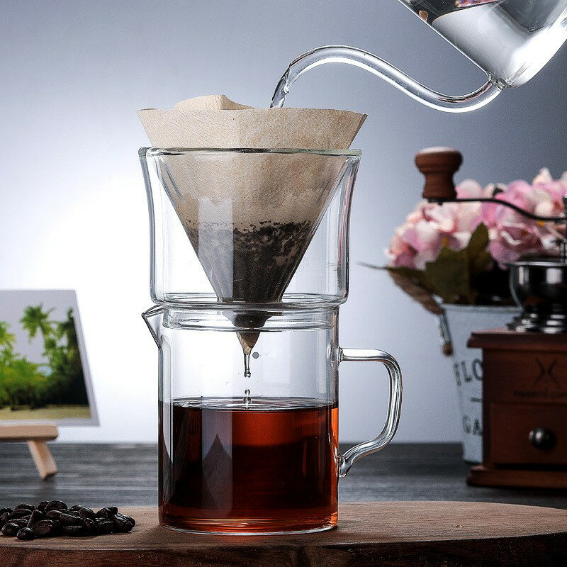 廠家耐熱玻璃咖啡壺 雙層玻璃咖啡濾杯 滴漏式咖啡漏斗條紋