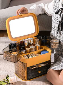 化妝箱化妝品收納盒桌面口紅化妝刷護膚品飾品整理盒帶鏡子梳妝臺置物架 果果輕時尚