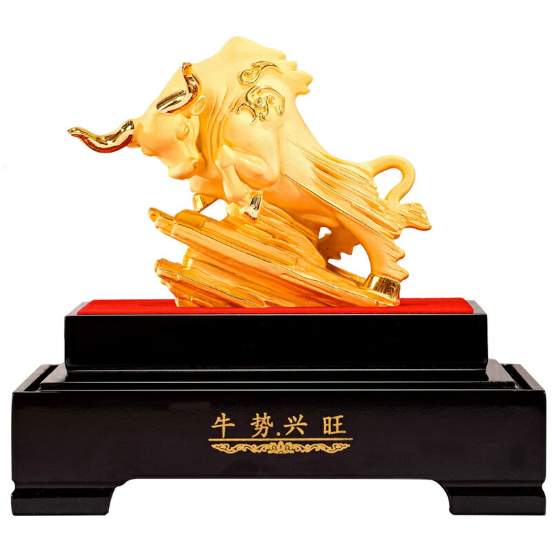 牛年4s店展廳金幣擺件絨沙金工藝品牛勢興旺新春賀歲商務辦公禮品
