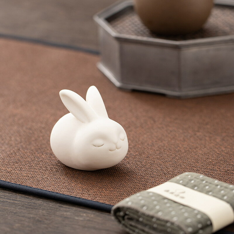 免運 茶具系列 可愛小兔子擺件迷你陶瓷造景花盆微景觀動物情侶送禮家居裝飾品