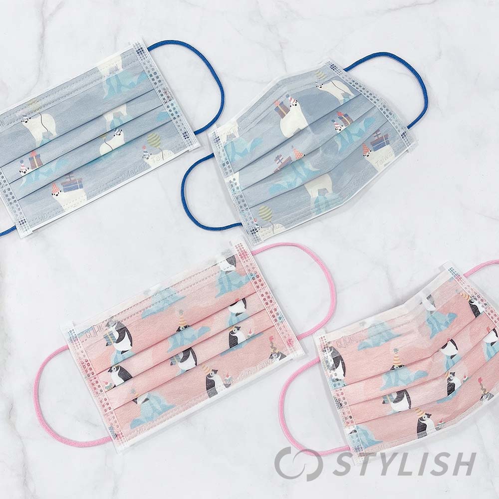【STYLISH 史戴利】運動機能防水口罩_北極熊/企鵝派對帽 _ 30入-MIT+MD醫療級雙鋼印