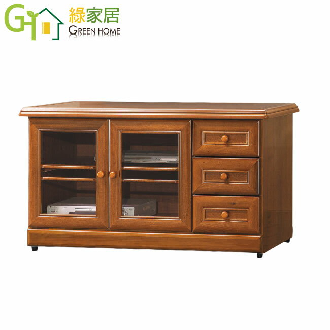 APP下單享點數9%｜【綠家居】杜利絲4尺實木二門三抽電視櫃